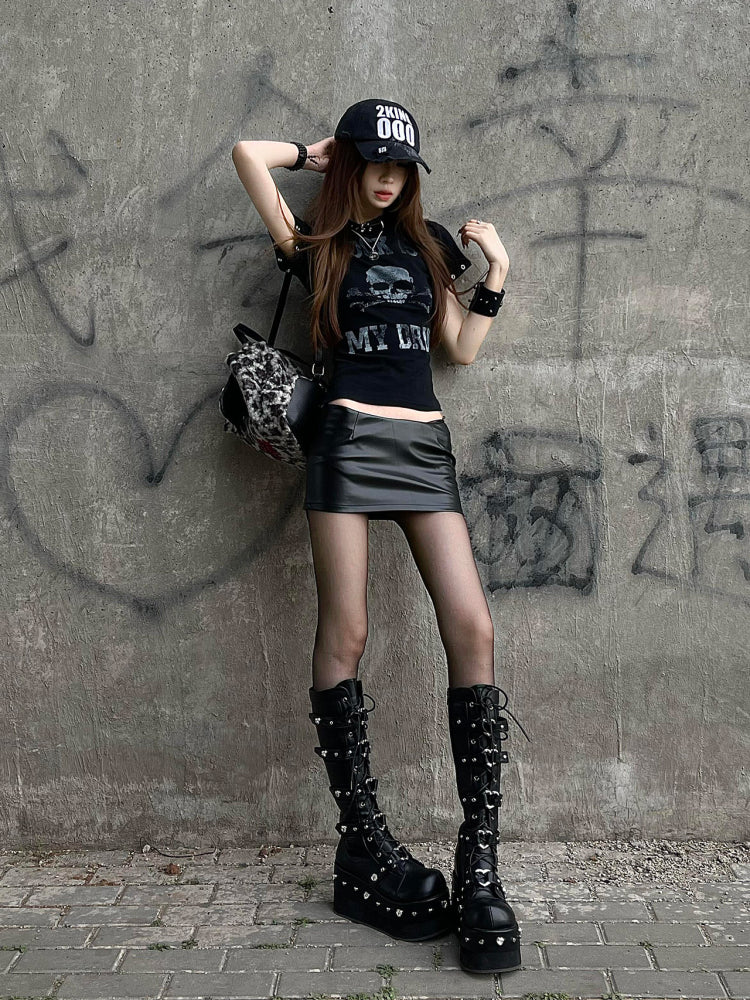 Y2k Skeleton T-shirt Print with Graphic Black