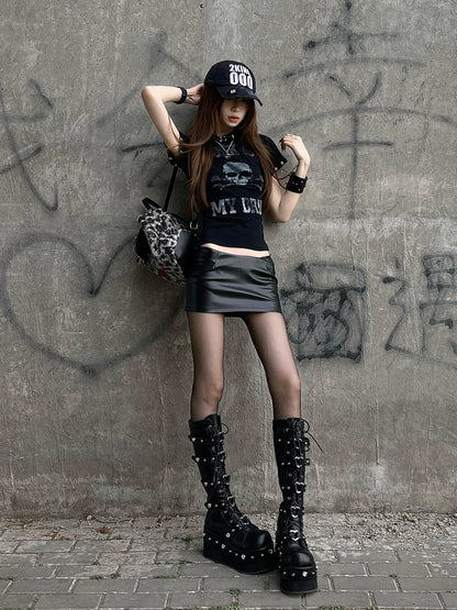 Y2k Skeleton T-shirt Print with Graphic Black