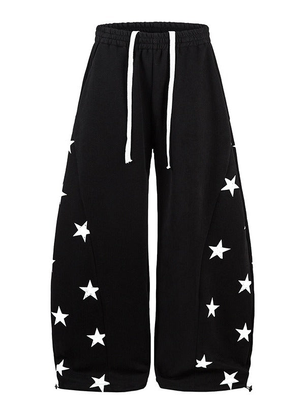 Black/Gray Curved Leg Pants with Star Print - Solkatt