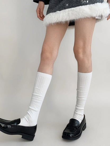 Ribbed Knit Slouchy Calf Socks - Kawaii & Pastel Goth Accessory, 4 Colors