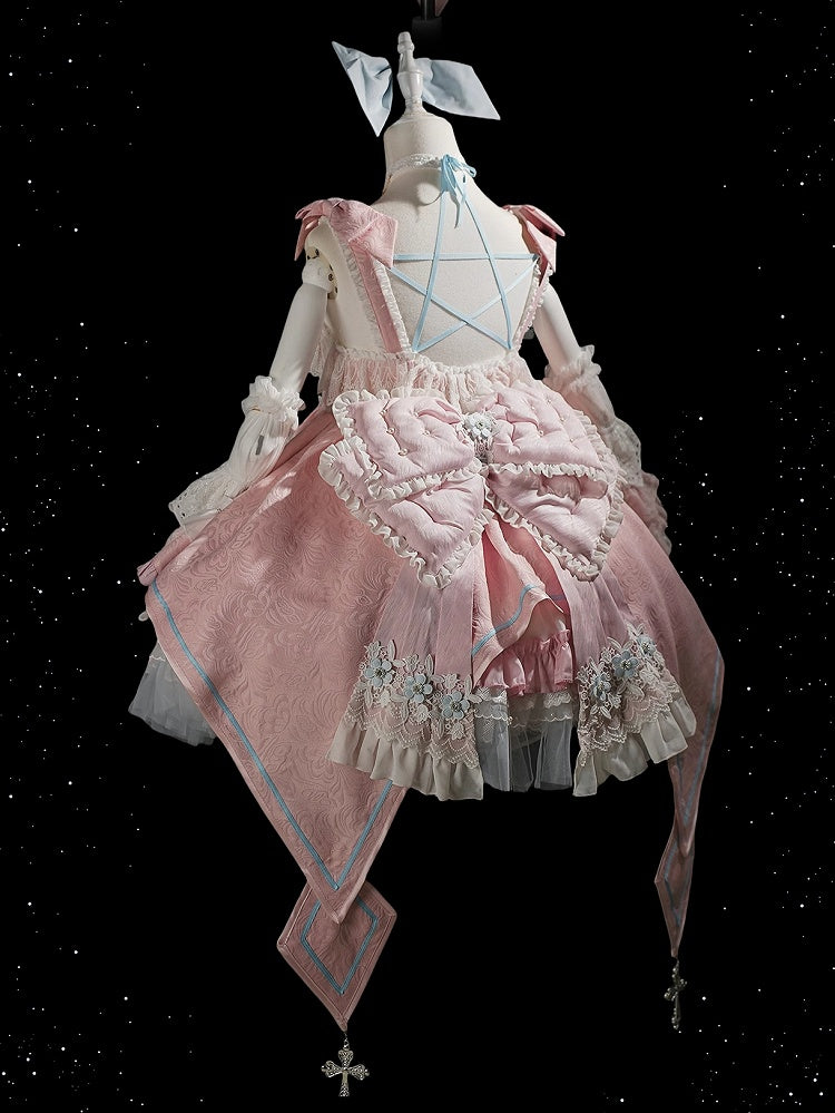 Pink and Blue High Waist Sweet Witchy Dress Lolita Jumper Skirt Full Set