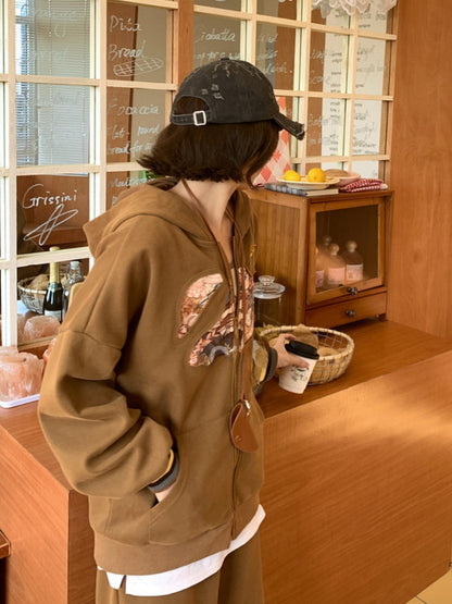 Fashion Long/Short Print Hoodie Brown Millard Vintage Version Prince