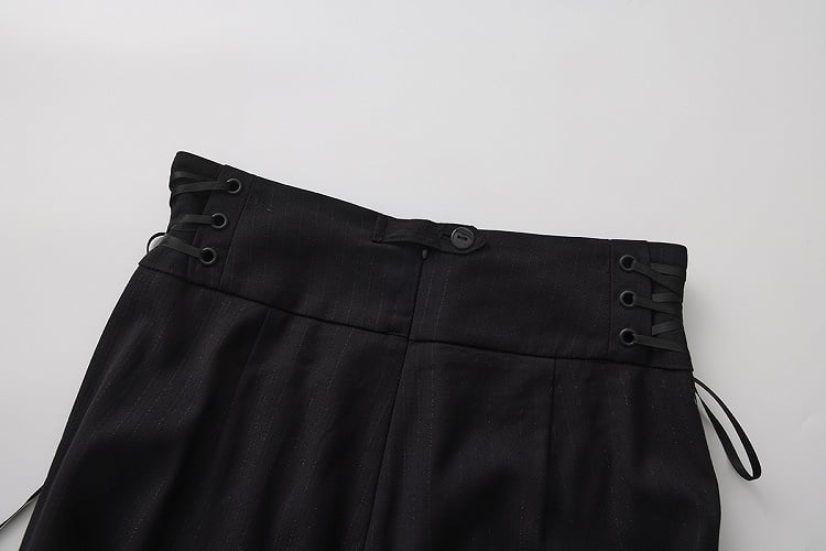 Silver Black and Buttons Chains Ouji Lolita High Waist Pants Decorative with