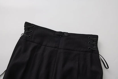 Silver Black and Buttons Chains Ouji Lolita High Waist Pants Decorative with