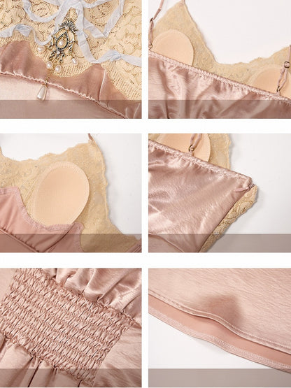 Rococo Pink Lace Satin Slip Dress with Padded Cups - Blood Supply