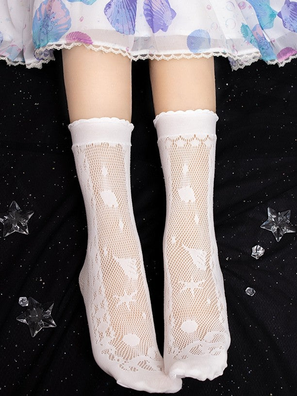 Hollow-out Calf Details White Socks