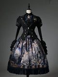Schachthema Blauer Gürtel Taillenrock Korsettdruck Dark Lolita