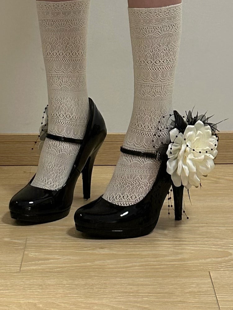 with Floral Elegant Heels Decor Mary Jane White Detachable Lolita