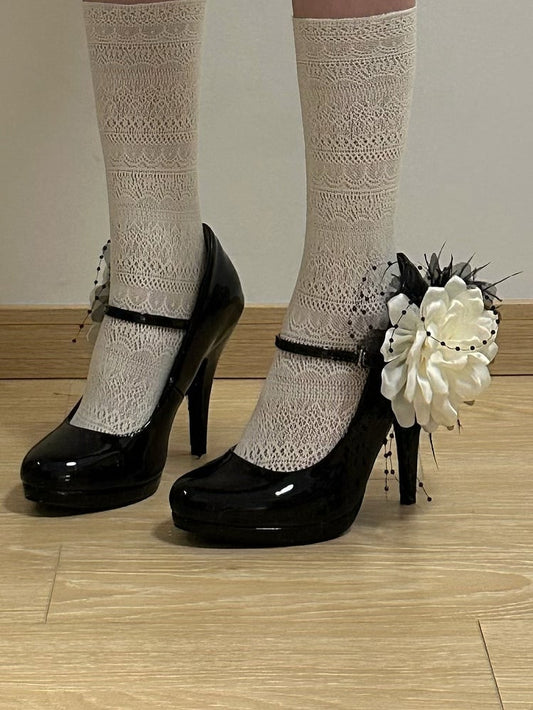 with Floral Elegant Heels Decor Mary Jane White Detachable Lolita