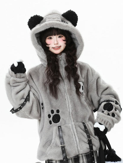 Buckle Grey/Grey - Straps Hoodie Jacket Plush Decorative Blue Bittersweet