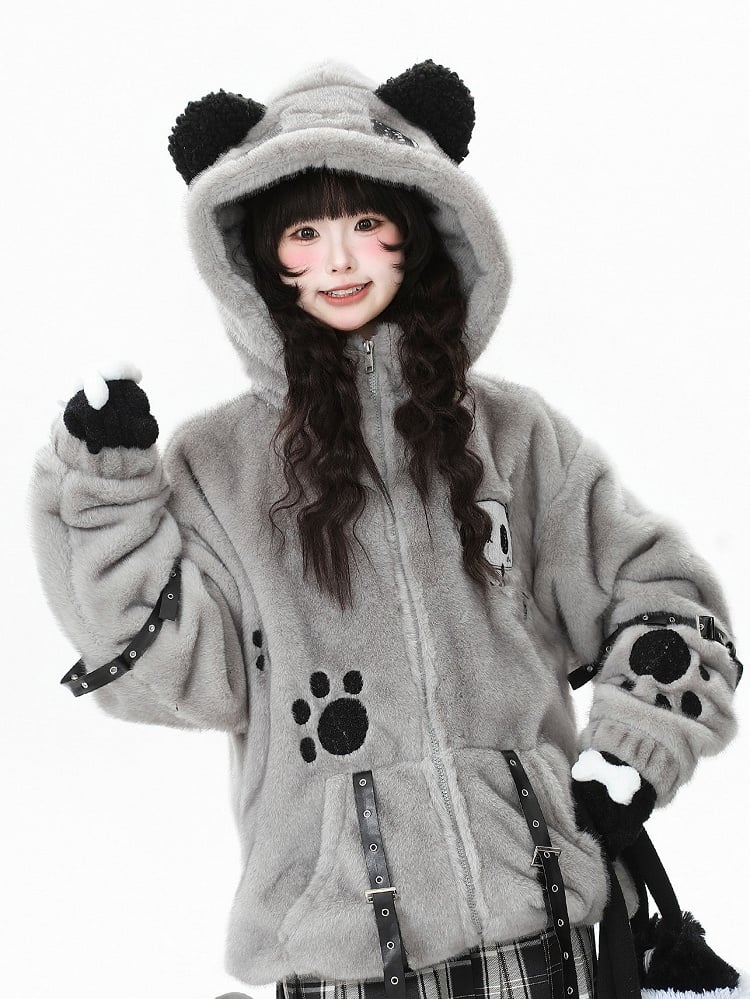Buckle Grey/Grey - Straps Hoodie Jacket Plush Decorative Blue Bittersweet