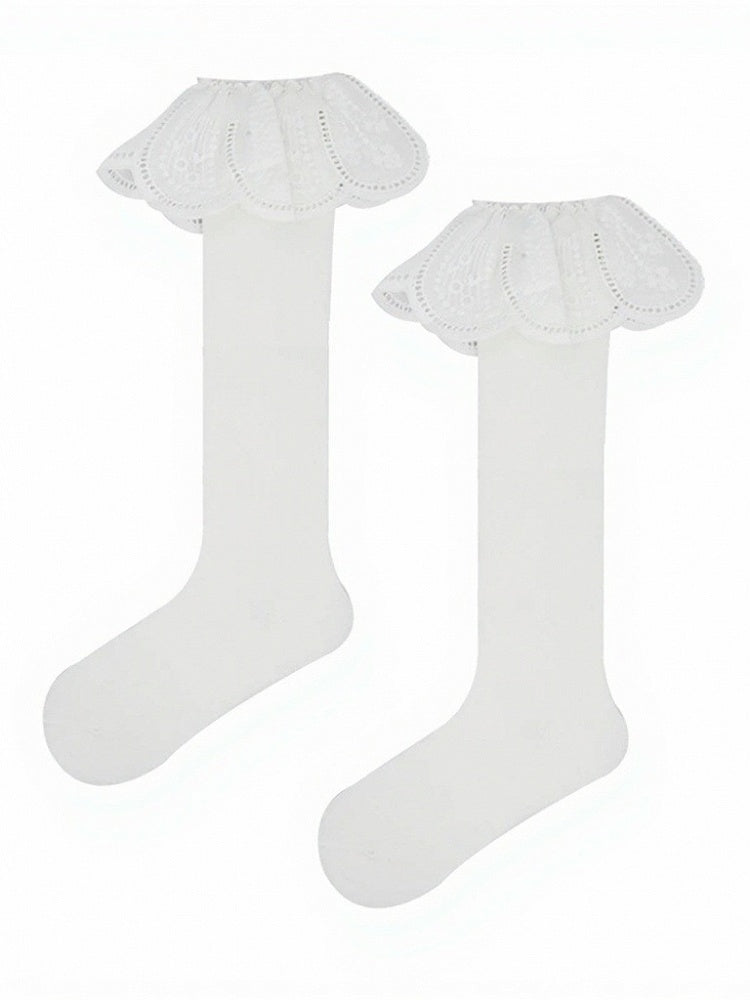 White and Black Calf Socks with Large Ruffle Trim - ModaSwings
