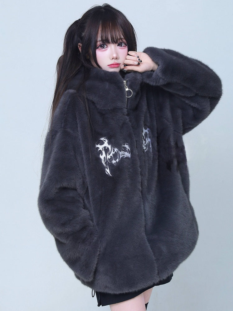 Kei Black Jirai Fleece Embroidered Jacket