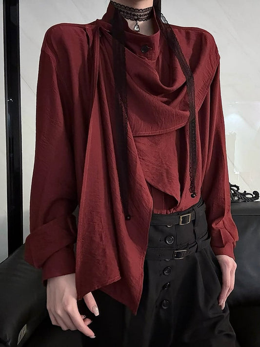 Ouji Spring - Red and Scarf Lolita Elegant Sleeve for Summer Long Wine Neckline Top