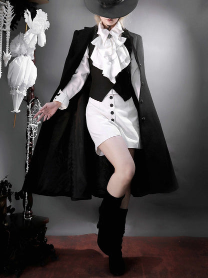 Black Waistcoat with Gothic Bat Wing Collar and Rear Lace-Up Detail - LAgreability
