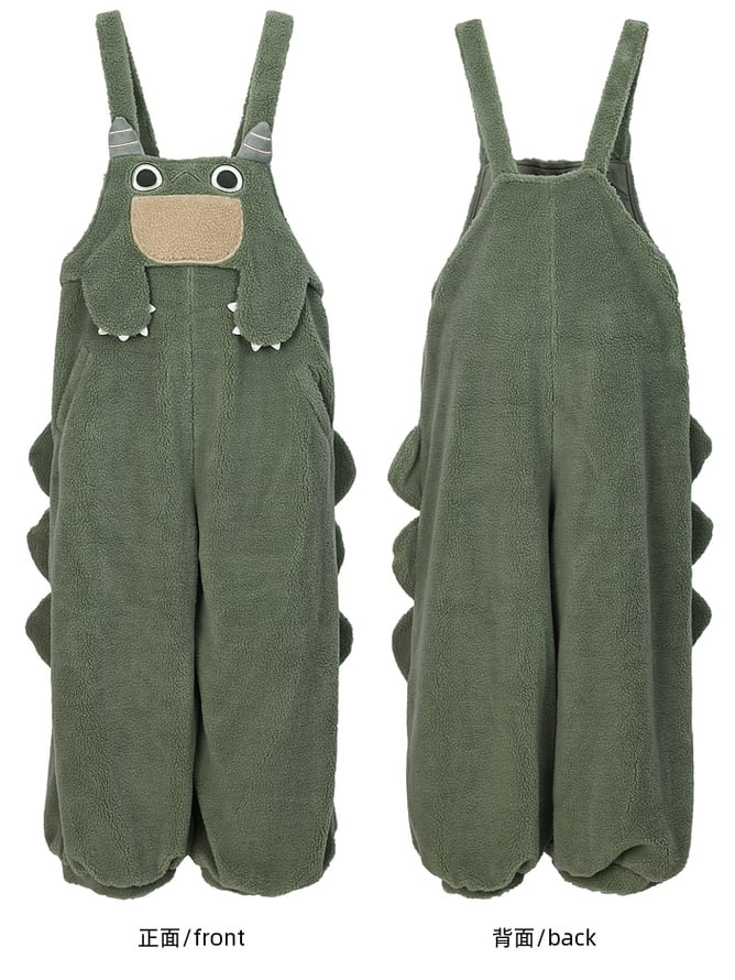 かわいい恐竜の緑のぬいぐるみオーバーオール