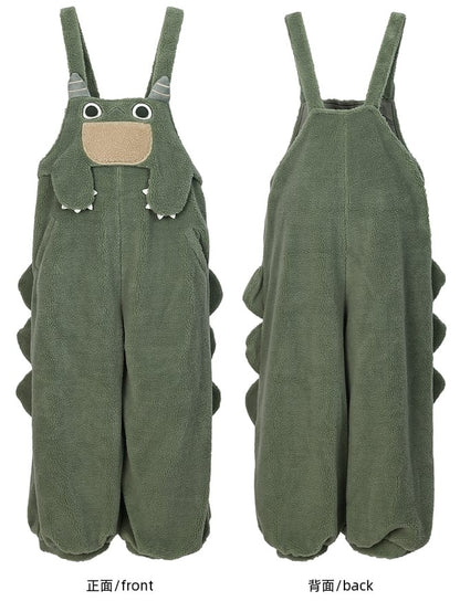 かわいい恐竜の緑のぬいぐるみオーバーオール