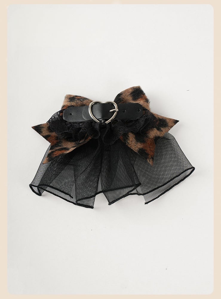 Coffee Leopard Big Bowand Buckle Lace Hairclip
