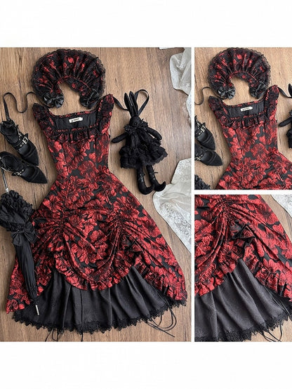 Red and Black Lace Trim JSK Gothic Lily - Miss Point