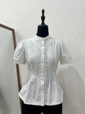 Blouse Bodice Sleeves Puff White Short Lolita Pleated