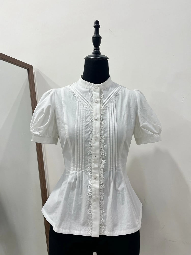 Blouse Bodice Sleeves Puff White Short Lolita Pleated