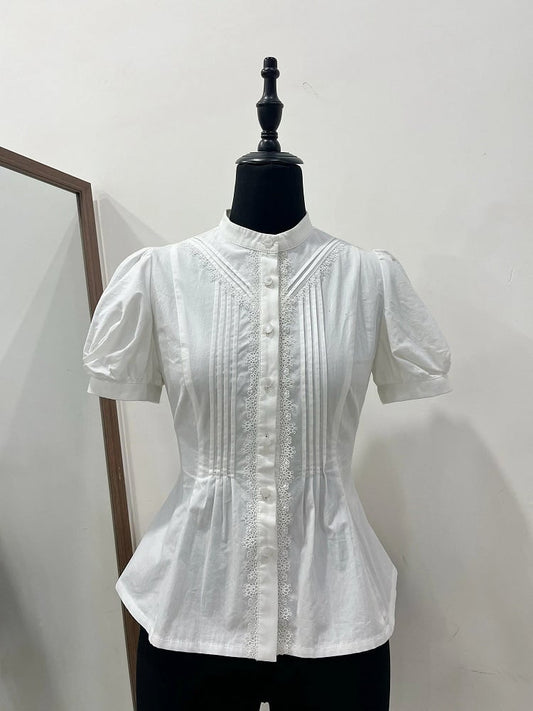 Blouse Bodice Sleeves Puff White Short Lolita Pleated