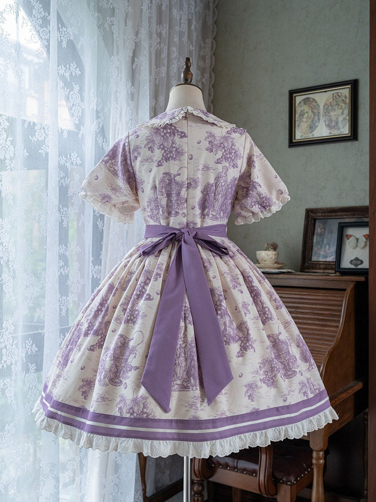 Purple Sleeves Lolita Dress Collar Peter Print Grapes Short Pan
