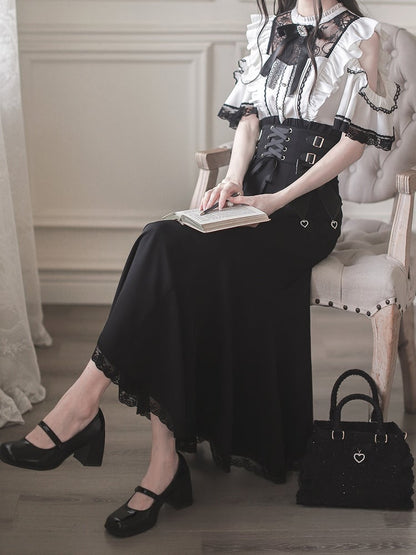 Waist Kei Front Skirt Mermaid Black Lace-up High with Jirai