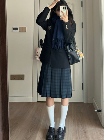 Length 42CM/45CM/55CM/65CM Plaid Uniform Pleated Skirt JK Green Pattern