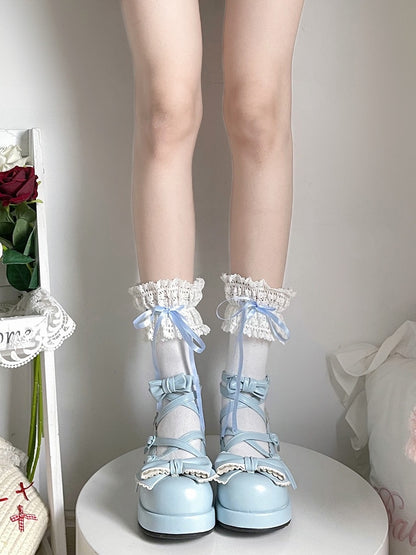 Calf Options Sweet Ribbon 6 Lace-Trimmed Socks Bow