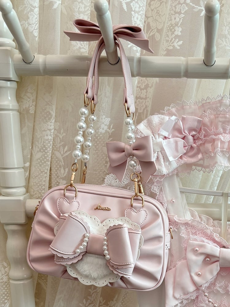 3-Way Leather Sweet Details PU Pink Lolita - Bag Beads