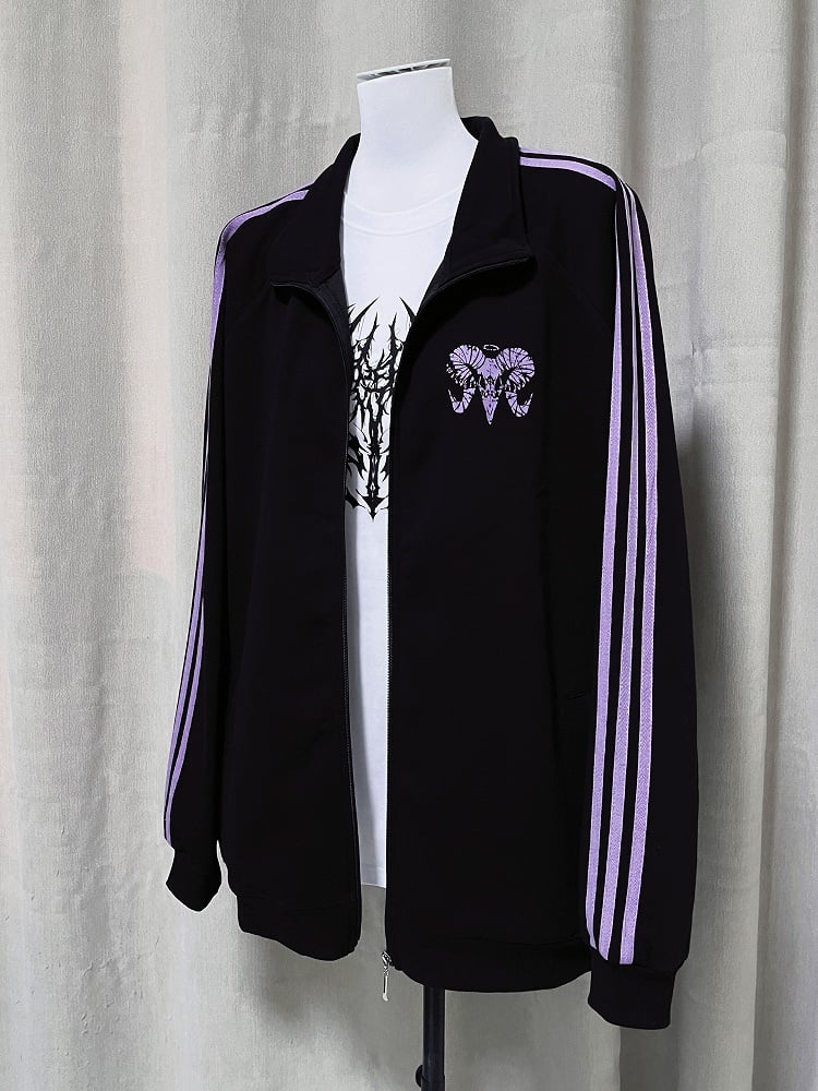 Jacket Print Gothic Jirai Cross Purple Long-Sleeve Kei Black