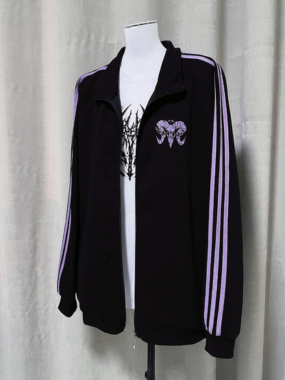 Jacket Print Gothic Jirai Cross Purple Long-Sleeve Kei Black