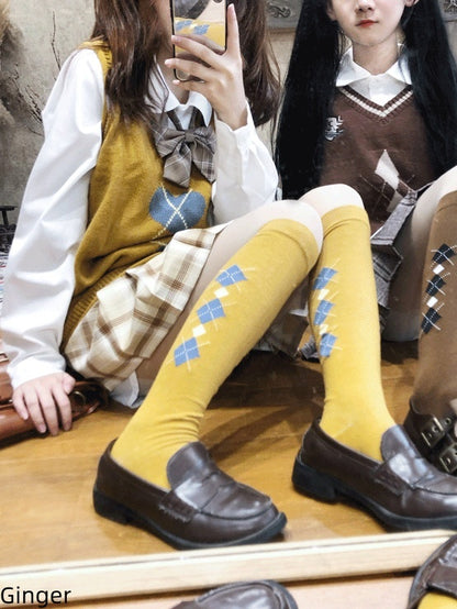 Retro Diamond Pattern Socks Colors 6 Calf