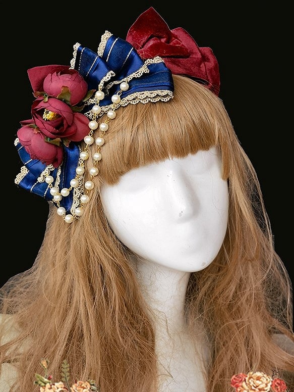 Bead Rose KC Bow Dark with Lolita and Blue Accents Red