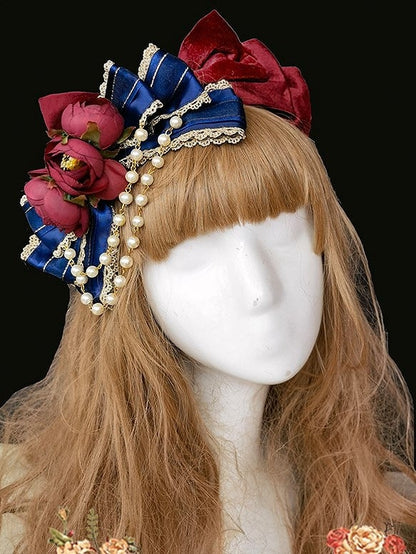 Bead Rose KC Bow Dark with Lolita and Blue Accents Red