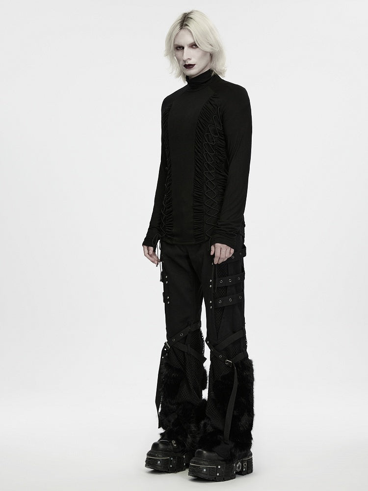 Dark Lace-up Turtle Neck Black Men's Base Layer - Punk Rave
