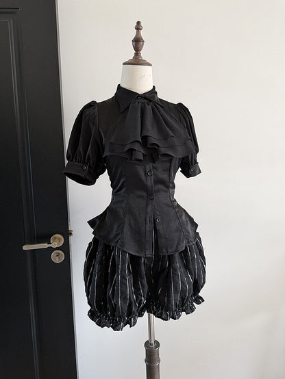 Black Sharp Collar Gothic Lolita Short Sleeves Blouse Jabot Tie - Flower Fairy Daily