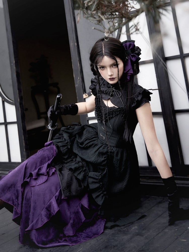 Schwarz-lila Haarspange mit Schleife