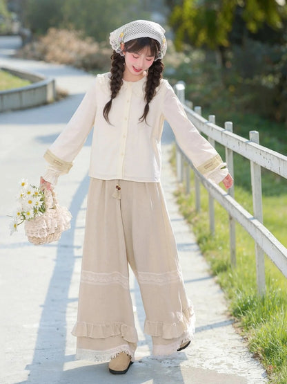 フリル袖ブラウス ピーターパンカラー ロング ライトイエロー