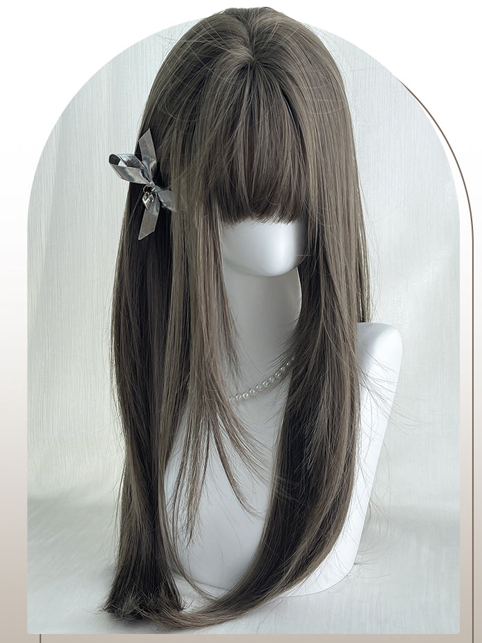 Bangs Long Wigs Middle-parted/Full Straight Brown 70cm