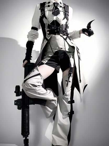 Techwear Style Black and Gray Long Sleeve Outfit with Vest and Shorts - Unknown Star