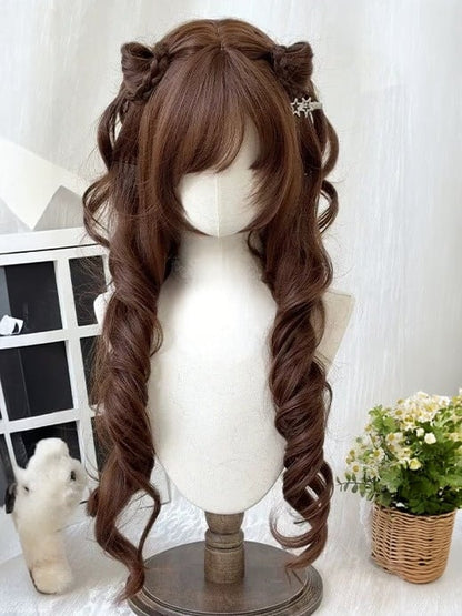 Chocolate Brown Long Wavy Curly Wig with Braided Hair - Sleepy Fish