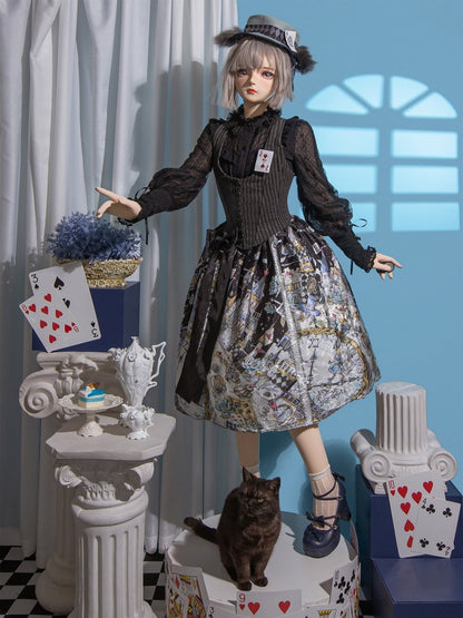 in Skirt Alice Sweet Wonderland Print Black Lolita Theme