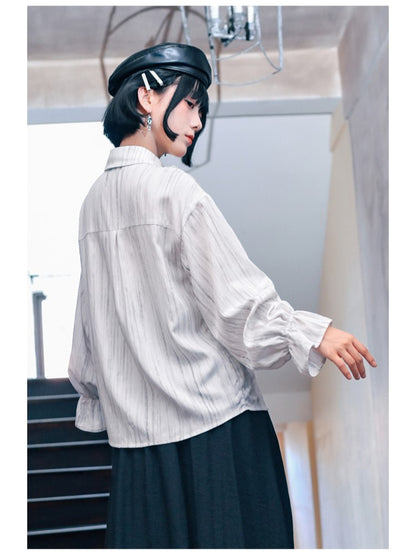 Gothic Shoulder Accents Ribbon White Asymmetrical with Jellyfish Cheongsam Blouse Embroidery