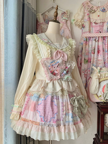 うさぎ耳バックチューリップセーラーカラー長袖ブラウス