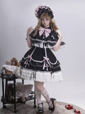 Short Sleeve Peter Pan Collar Lolita OP with Cross & Bow Accents in Black & Pink - MUYU