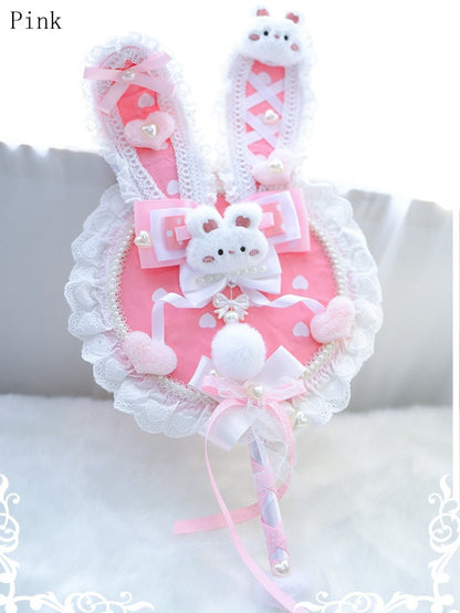 With Lace Pattern Plush Color Bowknot Circular Bunny Polka-dot Ear Options Trim Details 5 Fan