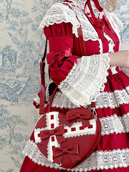 Lolita-Stil Kreuz Linear Details Bowknot mit und Hand Design Abstrakte Rote Tasche Herzförmig