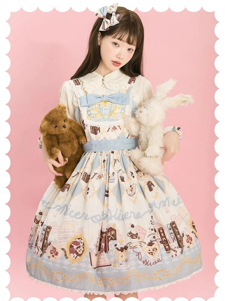 Alice in Wonderland Bunny Print Sweet High Waist Lolita Dress